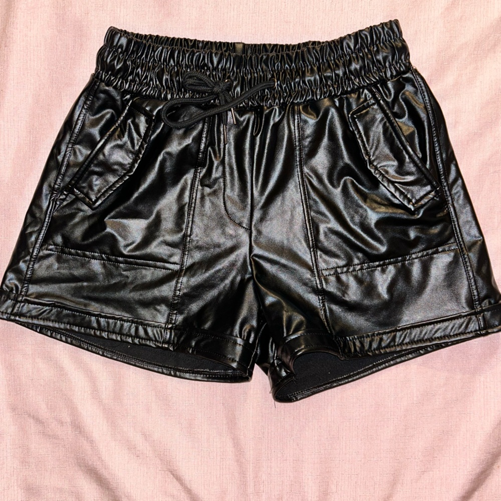 Pleather Black shorts with drawstring and pockets!!!!!